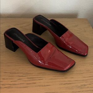 Jeffrey Campbell Red Patent Leather Block Heel Mules